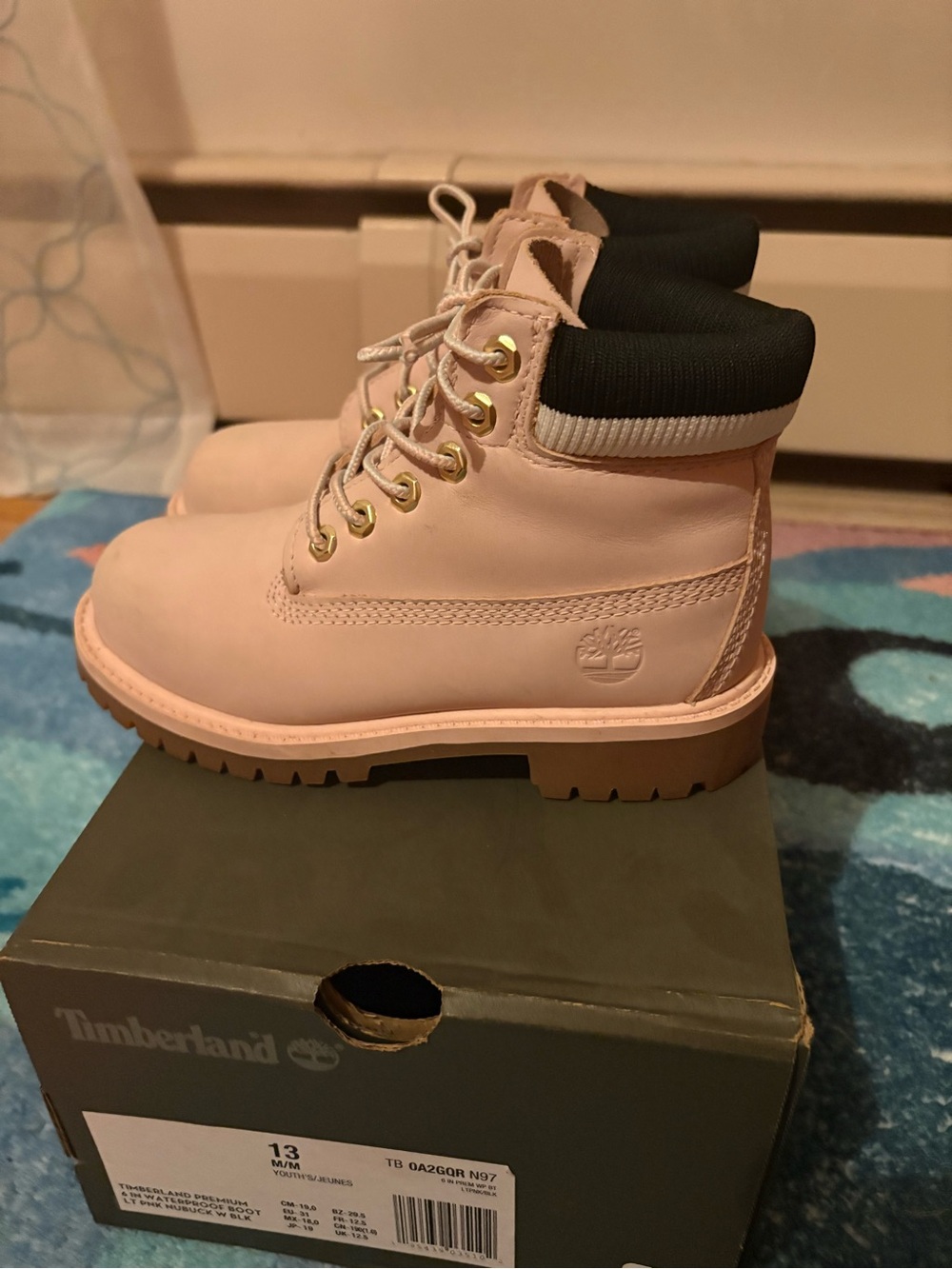 Timberland Kids Pink and Black Padded-Collar Lace-Up Boots